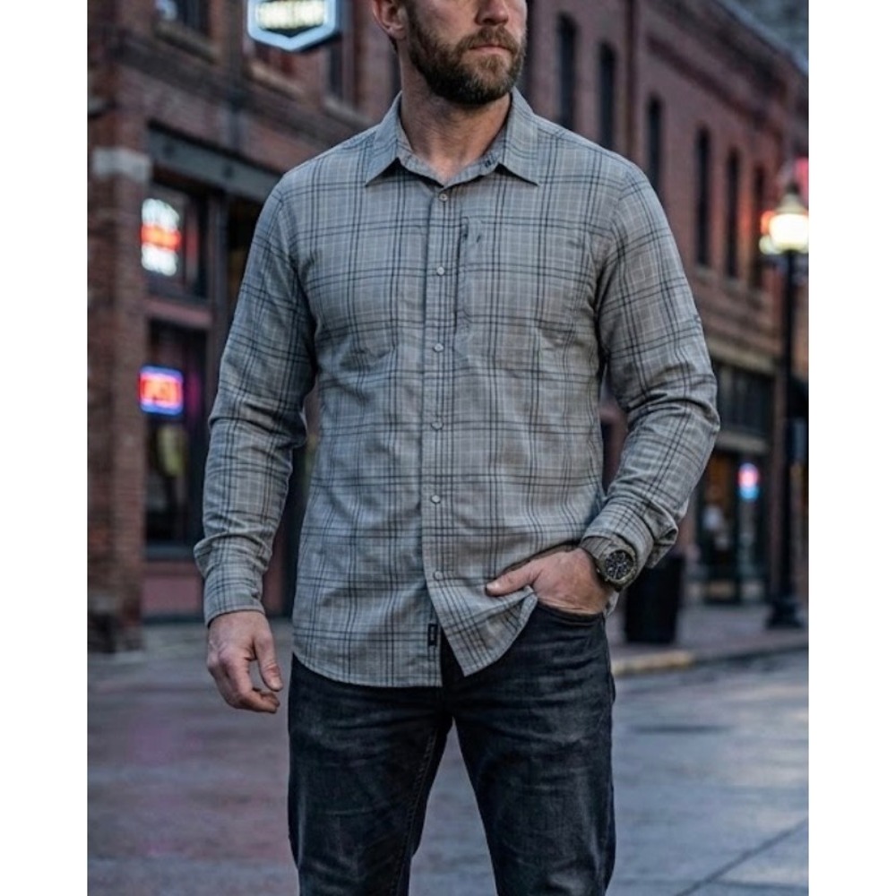 5.11 Tactical Mens Extra Large Grey Plaid Short‎ Sleeve Snap Button Down Shirt